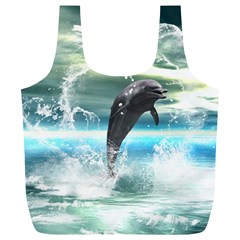 Funny Dolphin Jumping By A Heart Made Of Water Full Print Recycle Bags (l) 