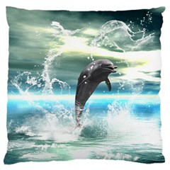 Funny Dolphin Jumping By A Heart Made Of Water Standard Flano Cushion Cases (one Side) 