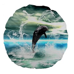 Funny Dolphin Jumping By A Heart Made Of Water Large 18  Premium Flano Round Cushions