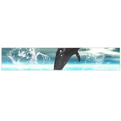 Funny Dolphin Jumping By A Heart Made Of Water Flano Scarf (large)  by FantasyWorld7