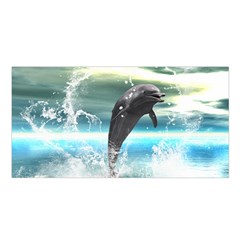 Funny Dolphin Jumping By A Heart Made Of Water Satin Shawl