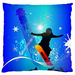 Snowboarding Large Flano Cushion Cases (one Side)  by FantasyWorld7