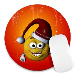 Cute Funny Christmas Smiley With Christmas Tree Round Mousepads by FantasyWorld7