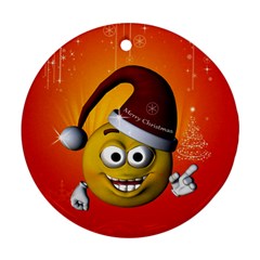 Cute Funny Christmas Smiley With Christmas Tree Ornament (round)  by FantasyWorld7