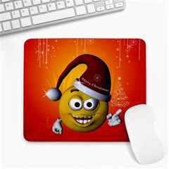 Cute Funny Christmas Smiley With Christmas Tree Large Mousepads by FantasyWorld7