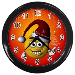 Cute Funny Christmas Smiley With Christmas Tree Wall Clocks (black) by FantasyWorld7