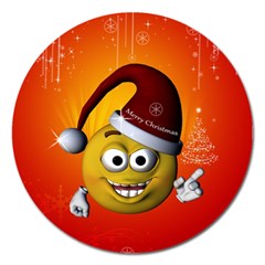 Cute Funny Christmas Smiley With Christmas Tree Magnet 5  (round)