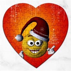 Cute Funny Christmas Smiley With Christmas Tree Jigsaw Puzzle (heart) by FantasyWorld7