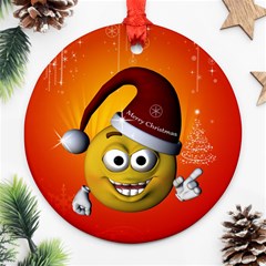 Cute Funny Christmas Smiley With Christmas Tree Round Ornament (two Sides)  by FantasyWorld7