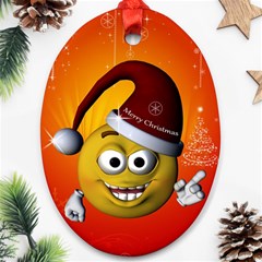 Cute Funny Christmas Smiley With Christmas Tree Oval Ornament (two Sides)