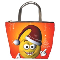 Cute Funny Christmas Smiley With Christmas Tree Bucket Bags by FantasyWorld7