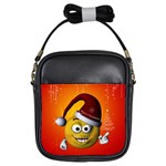 Cute Funny Christmas Smiley With Christmas Tree Girls Sling Bags Front