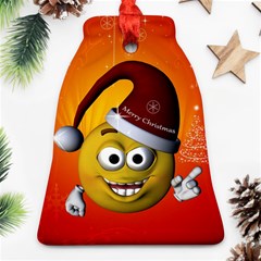 Cute Funny Christmas Smiley With Christmas Tree Bell Ornament (2 Sides)