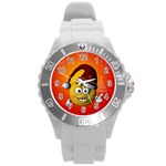 Cute Funny Christmas Smiley With Christmas Tree Round Plastic Sport Watch (L) Front