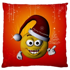 Cute Funny Christmas Smiley With Christmas Tree Large Cushion Cases (one Side)  by FantasyWorld7