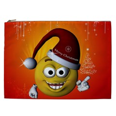 Cute Funny Christmas Smiley With Christmas Tree Cosmetic Bag (xxl)  by FantasyWorld7