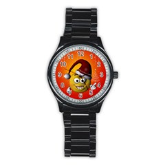 Cute Funny Christmas Smiley With Christmas Tree Stainless Steel Round Watches by FantasyWorld7