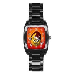 Cute Funny Christmas Smiley With Christmas Tree Stainless Steel Barrel Watch by FantasyWorld7