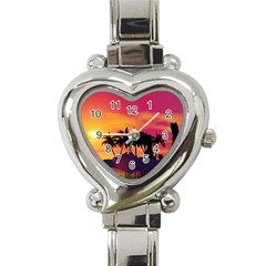 Wonderful Sunset Over The Island Heart Italian Charm Watch