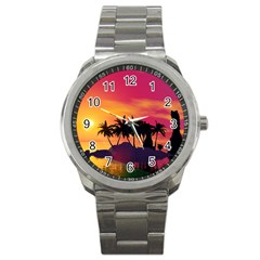 Wonderful Sunset Over The Island Sport Metal Watches