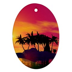 Wonderful Sunset Over The Island Oval Ornament (two Sides)