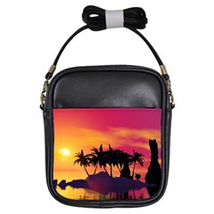 Wonderful Sunset Over The Island Girls Sling Bags