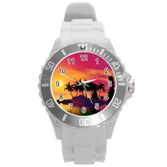 Wonderful Sunset Over The Island Round Plastic Sport Watch (l)