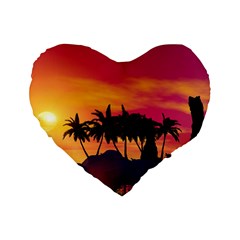 Wonderful Sunset Over The Island Standard 16  Premium Heart Shape Cushions by FantasyWorld7