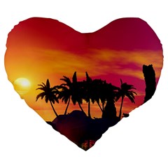 Wonderful Sunset Over The Island Large 19  Premium Flano Heart Shape Cushions by FantasyWorld7