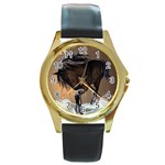 Beautiful Horse With Water Splash Round Gold Metal Watches Front