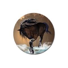 Beautiful Horse With Water Splash Magnet 3  (round)