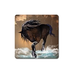 Beautiful Horse With Water Splash Square Magnet by FantasyWorld7