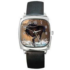 Beautiful Horse With Water Splash Square Metal Watches by FantasyWorld7