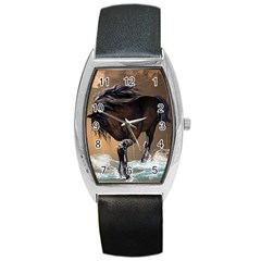 Beautiful Horse With Water Splash Barrel Metal Watches