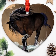 Beautiful Horse With Water Splash Heart Ornament (2 Sides)