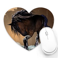 Beautiful Horse With Water Splash Heart Mousepads by FantasyWorld7