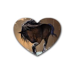 Beautiful Horse With Water Splash Rubber Coaster (heart)  by FantasyWorld7