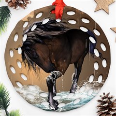 Beautiful Horse With Water Splash Round Filigree Ornament (2side) by FantasyWorld7