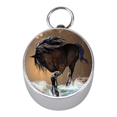 Beautiful Horse With Water Splash Mini Silver Compasses