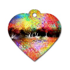 Colorful Tree Landscape Dog Tag Heart (two Sides)