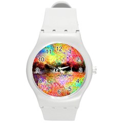 Colorful Tree Landscape Round Plastic Sport Watch (m) by digitaldivadesigns