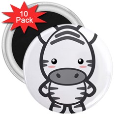 Kawaii Zebra 3  Magnets (10 Pack) 