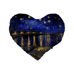 Vincent Van Gogh Starry Night Over The Rhone Standard 16  Premium Flano Heart Shape Cushions by MasterpiecesOfArt