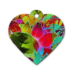 Floral Abstract 1 Dog Tag Heart (two Sides) by MedusArt