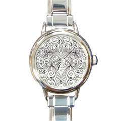 Drawing Floral Doodle 1 Round Italian Charm Watches by MedusArt