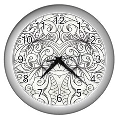 Drawing Floral Doodle 1 Wall Clocks (silver)  by MedusArt