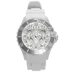 Drawing Floral Doodle 1 Round Plastic Sport Watch (l) by MedusArt