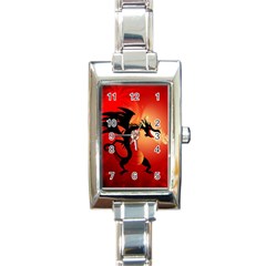 Funny, Cute Dragon With Fire Rectangle Italian Charm Watches by FantasyWorld7