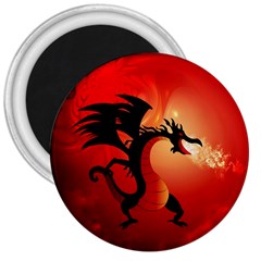 Funny, Cute Dragon With Fire 3  Magnets by FantasyWorld7