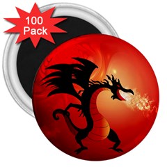 Funny, Cute Dragon With Fire 3  Magnets (100 Pack)